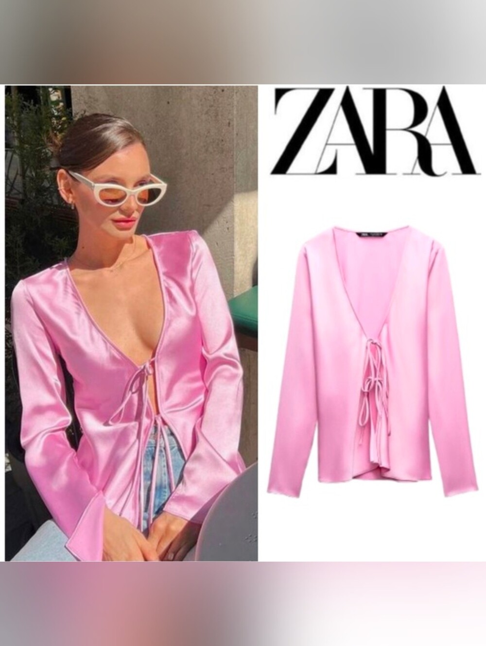 ZARA 💖 Satin Effect Top Front Tie Closure